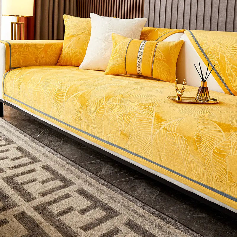 Plaid Canapé Antidérapant LEAFY Yellow-90x90CM