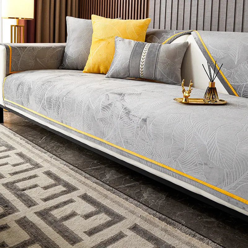 Plaid Canapé Antidérapant LEAFY Grey-90x90CM