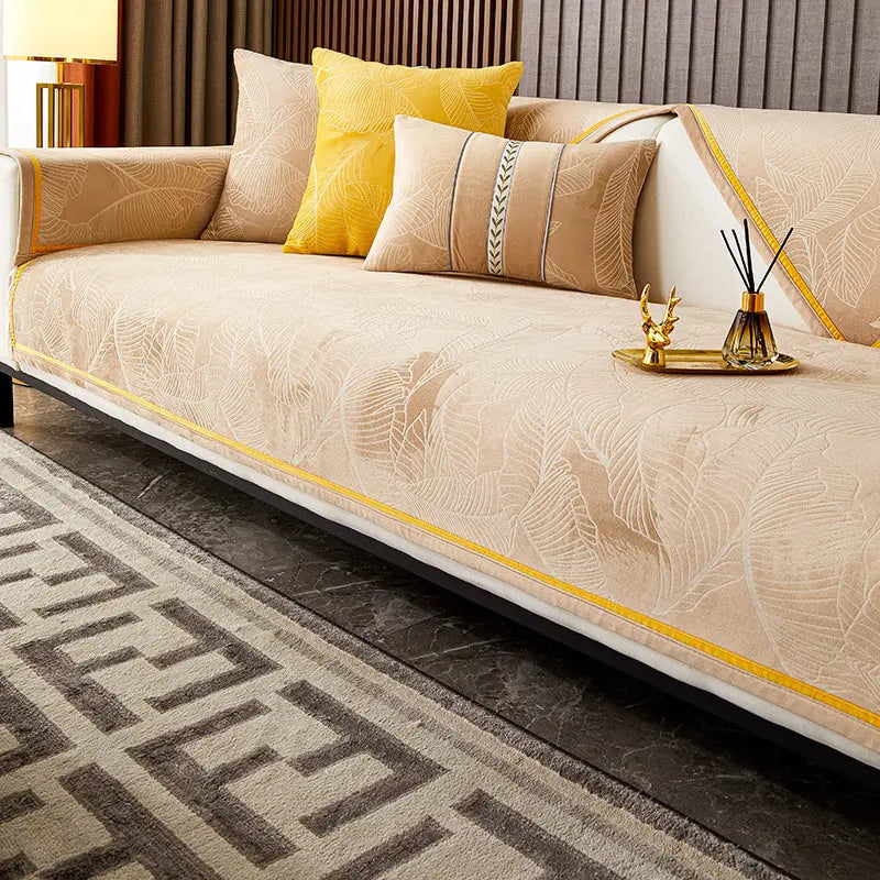 Plaid Canapé Antidérapant LEAFY Coffee-70x150CM