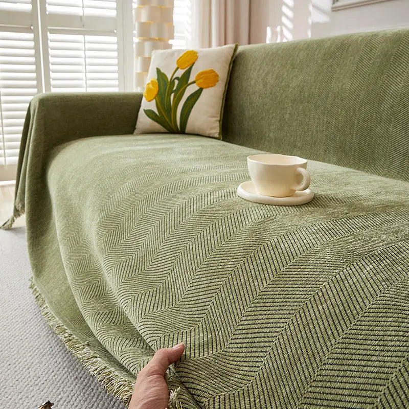 Plaid Canapé Antitache ERENIX Fishbone Pattern Dark Green-180×280cm