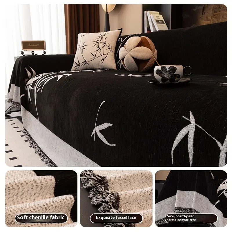 Plaid Canapé Chenille Moderne BAMBOO Black-180×300cm