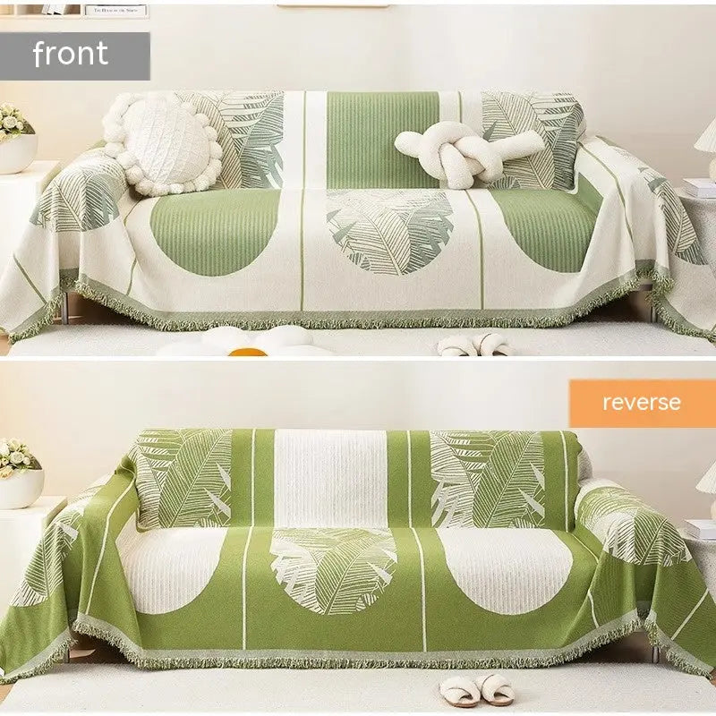 Plaid Canapé Chenille SOVAL Feather Leaf Green-180X180cm