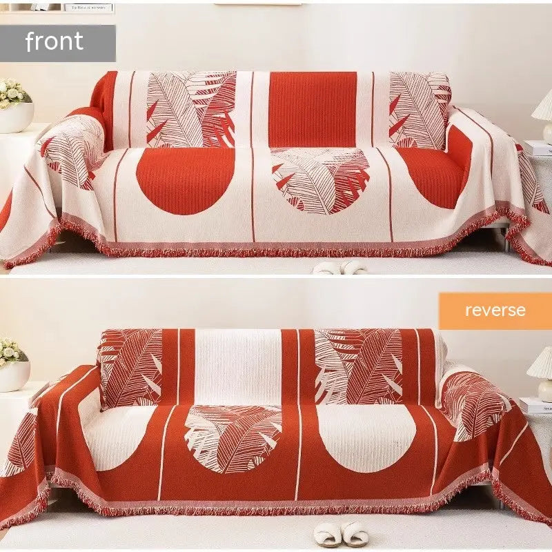 Plaid Canapé Chenille SOVAL Feather Leaf Red-180x380cm