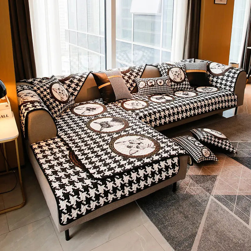 Plaid Canapé Coton Rayè SOFASTYLE Houndstooth cat-70x210cm