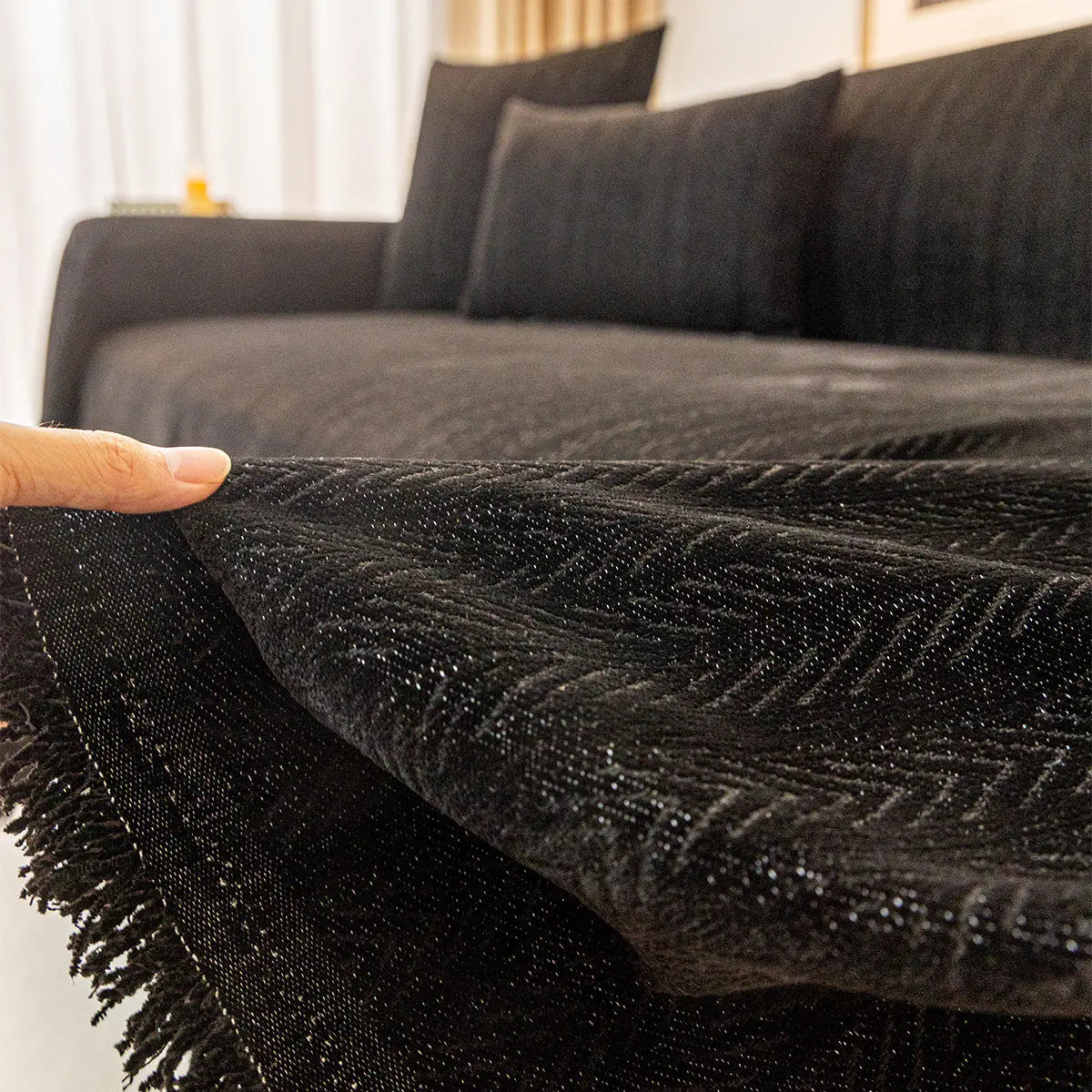 Plaid Canapé Moderne CHENILLE Black-180x420cm