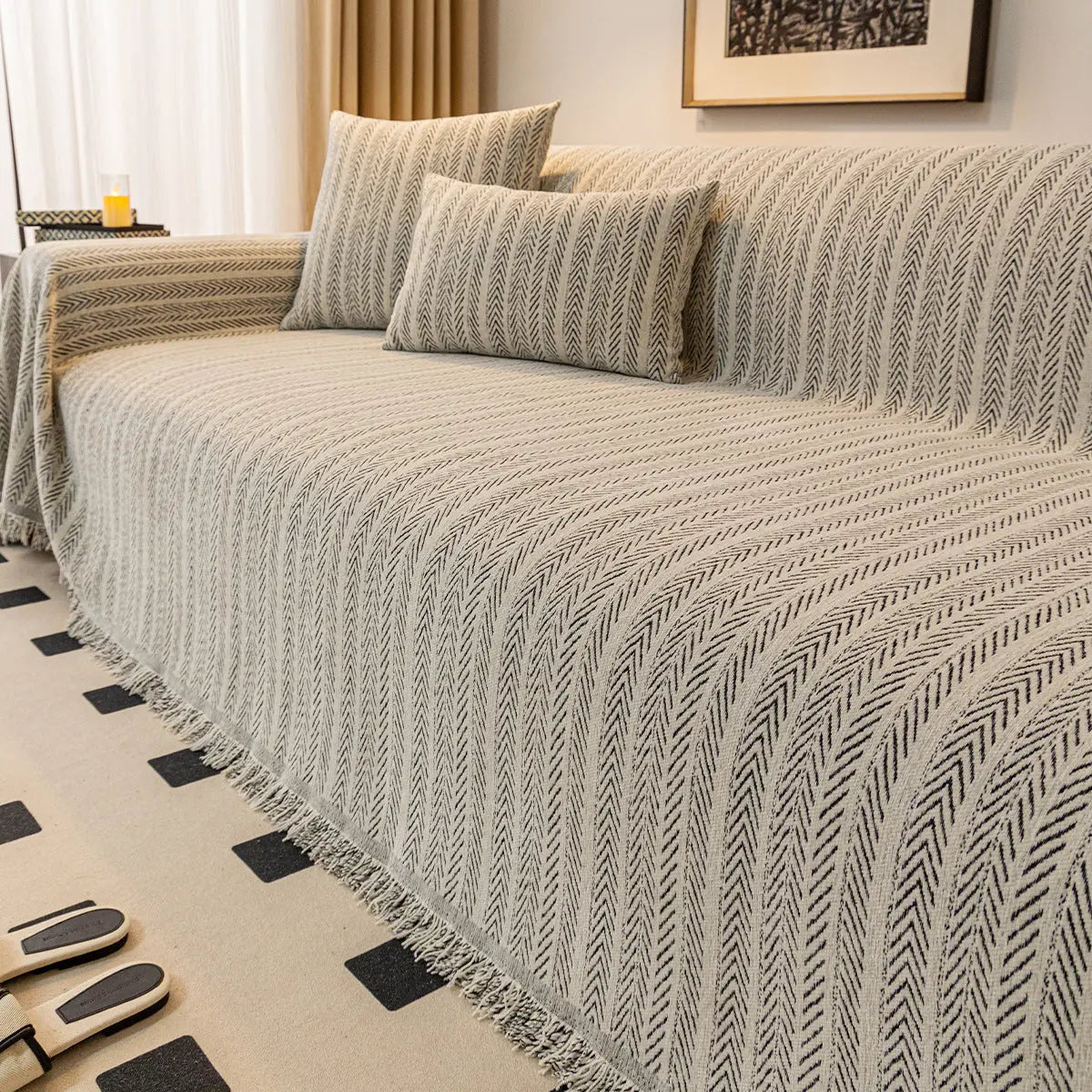 Plaid Canapé Moderne CHENILLE Black And White-180x420cm