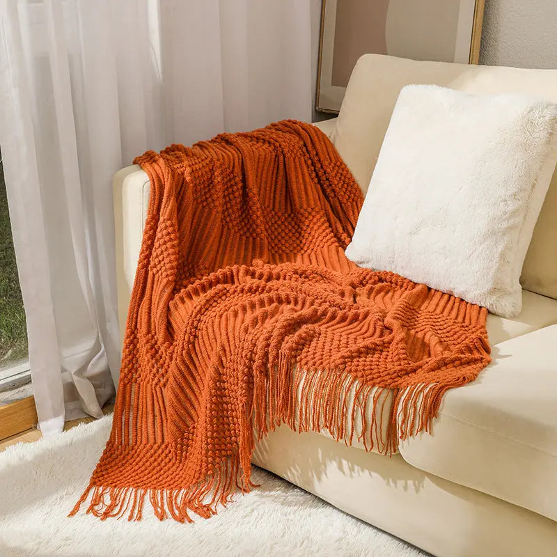 Plaid Canapé Moderne KIVARA Caramel Color-127 X180CM Including Tassels