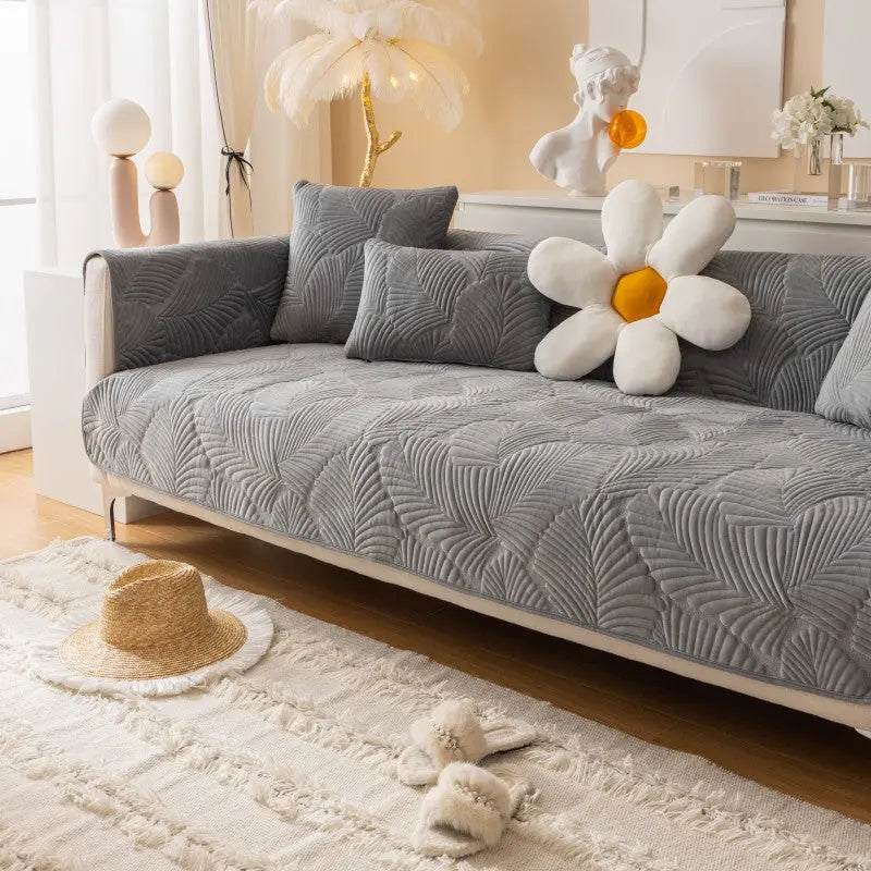 Plaid Canapé Moderne Luxe NORDA Gray In Leaves-90X70cm