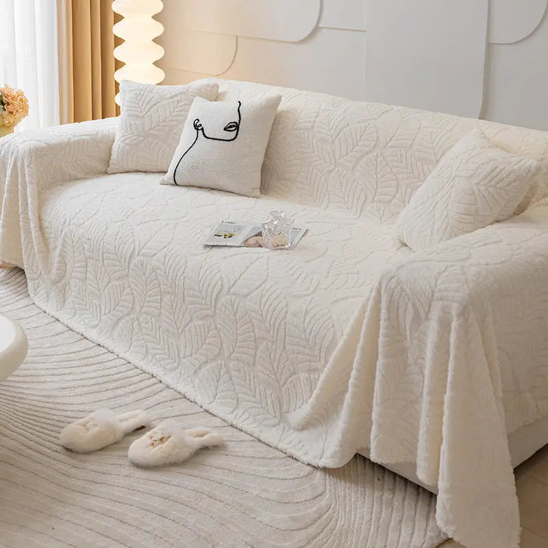 Plaid Canapé Velours ChaleurScratch Banana Leaf Beige-180x280CM