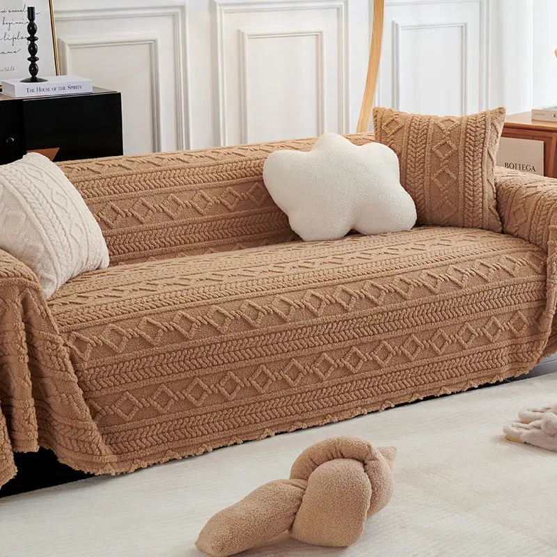 Plaid Canapé Velours ChaleurScratch Warm Fleece Cream Coffee-180x380CM