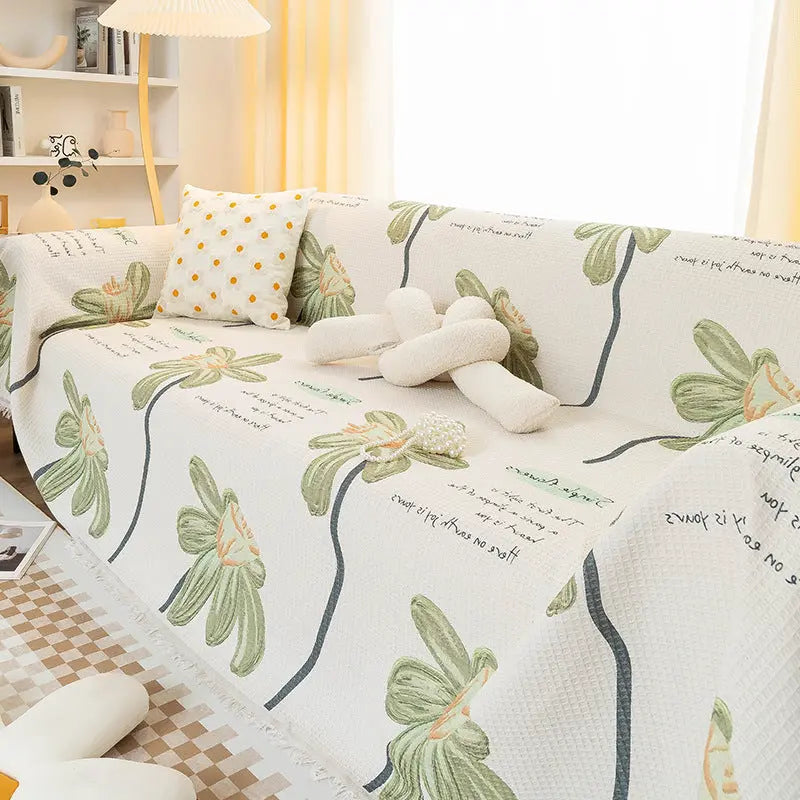 Plaid Canapé Antidérapant WAFFLE QY Flower Green-180X180cm