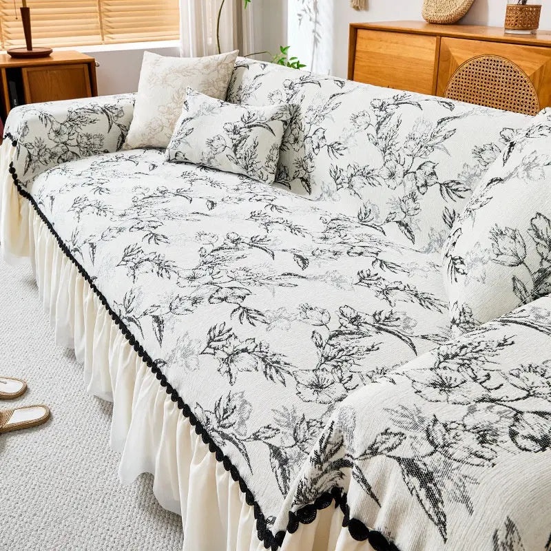 Plaid Canapé Chenille Classique FLOREA Black-180x420cm