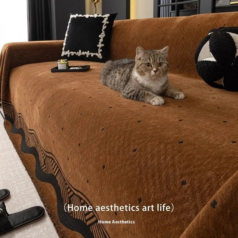 Plaid Canapé Chenille Élégant SOLINO Retro Coffee Color-180X480cm