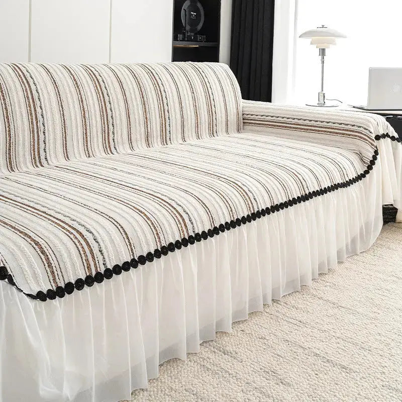 Plaid Canapé Chenille Élégant **TWICORA** Coffee White-180X130cm