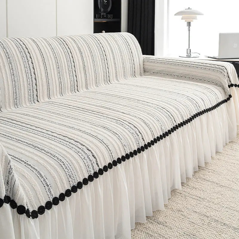 Plaid Canapé Chenille Élégant **TWICORA** Black And White-180X320cm