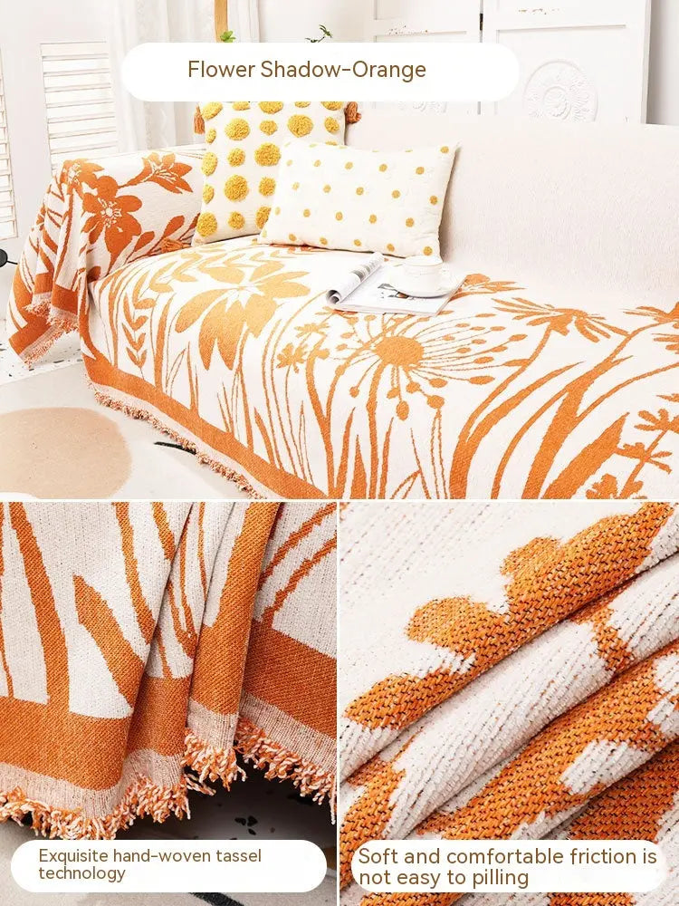 Plaid Canapé Chenille Floral **CHENOVA** Orange-180X180cm