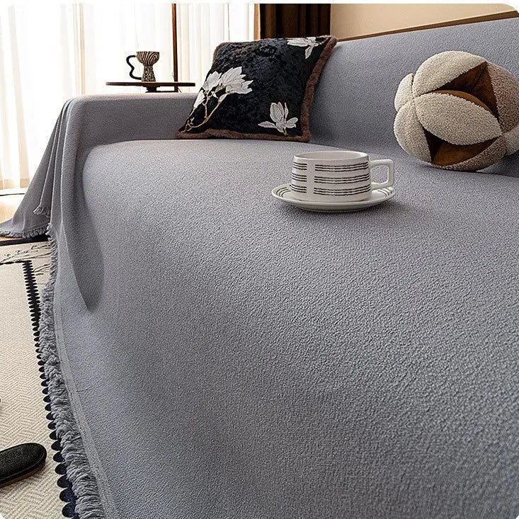 Plaid Canapé Imperméable Chenille ANTELI Teddy Plush Foggy Gray-180x130cm