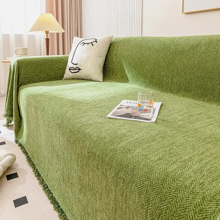 Plaid Canapé Imperméable Chenille ANTELI Herringbone Green-180x150cm