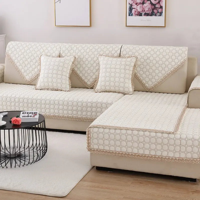 Plaid Canapé Moderne Ensemble FLOREA Happy GardenBeige-110x110