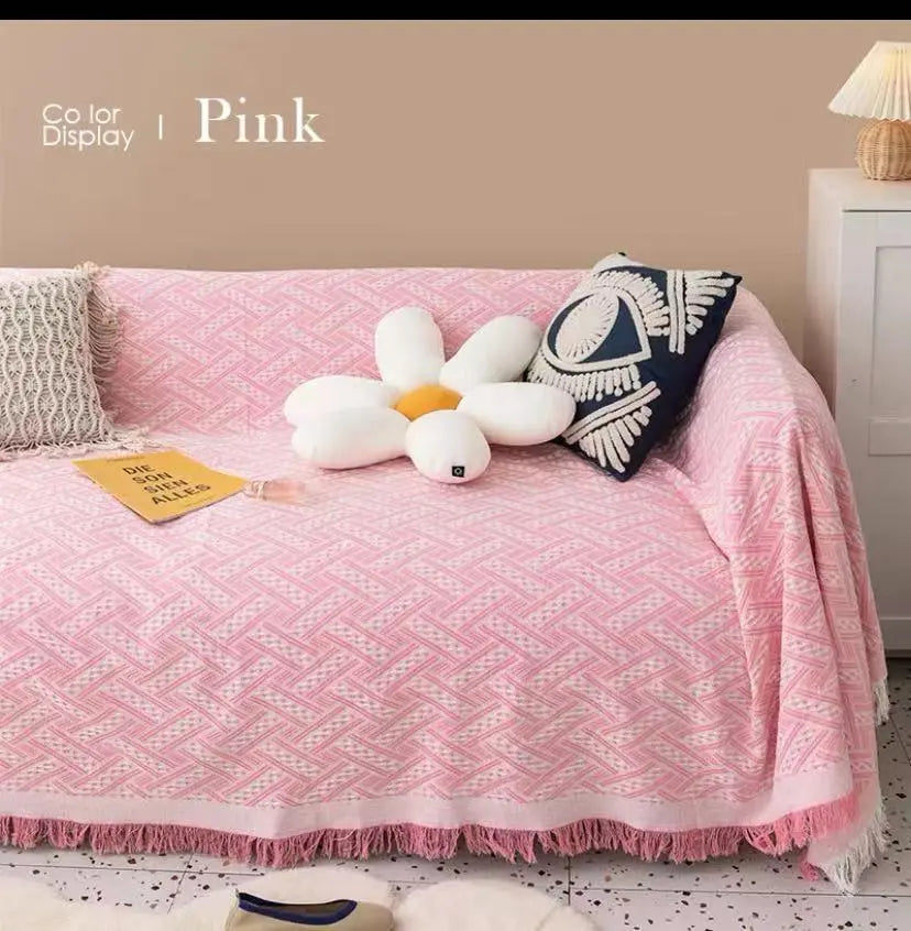 Plaid Canapé Moderne Polyester **CHENLEA** Pink And White Plaid-90x210cm