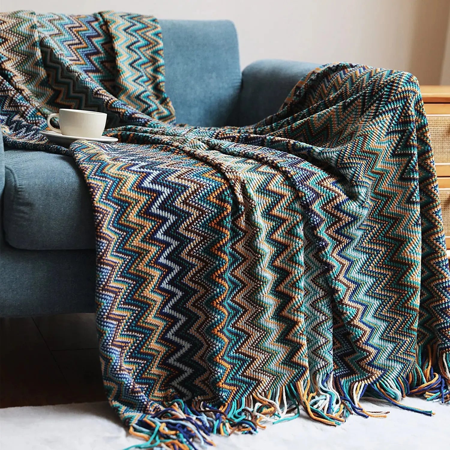 Plaid Canapé Nordique **BLOOMIA** Blue-127X180CM