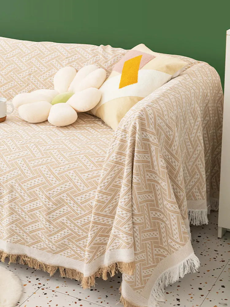 Plaid Canapé Polyester Moderne NORDO Khaki White Plaid-90x240cm