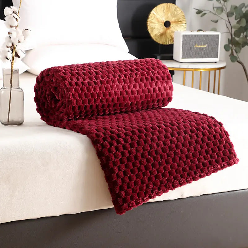 Plaid Canapé Polyester Universel FLANIO Wine Red-100X150cm-Nude Blanket