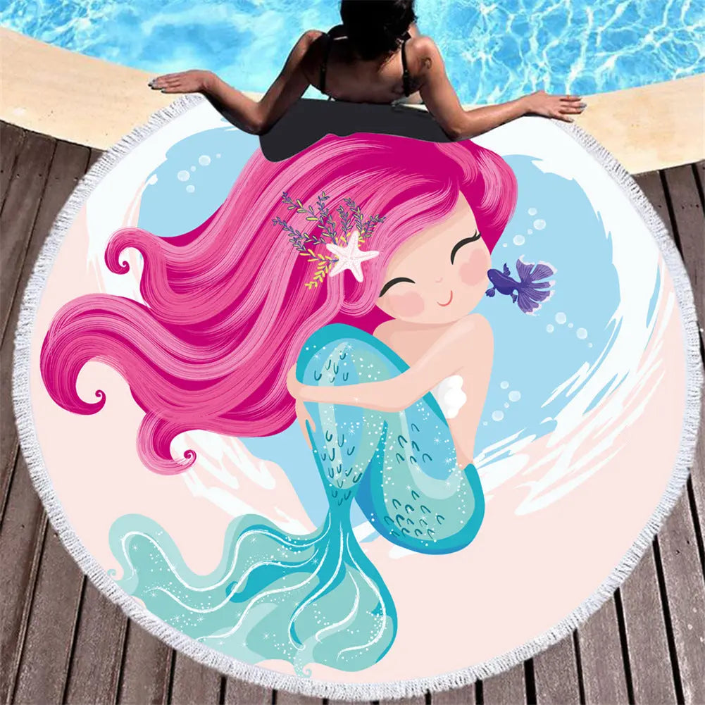 Serviette De Plage Sirène Rose MELODY C11-150X150cm