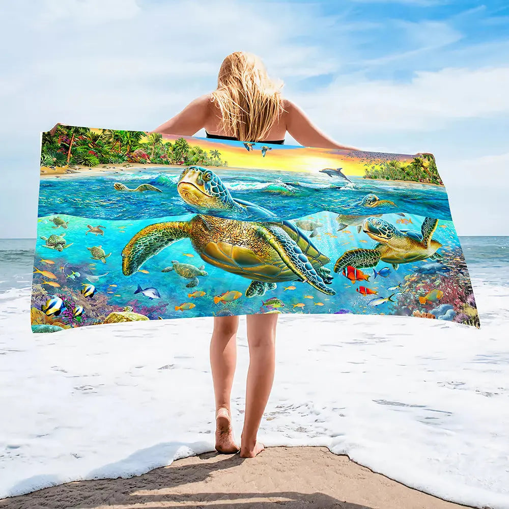 Serviette Plage Imprimée SPLASH Btdz02 Turtle-140cmx70cm