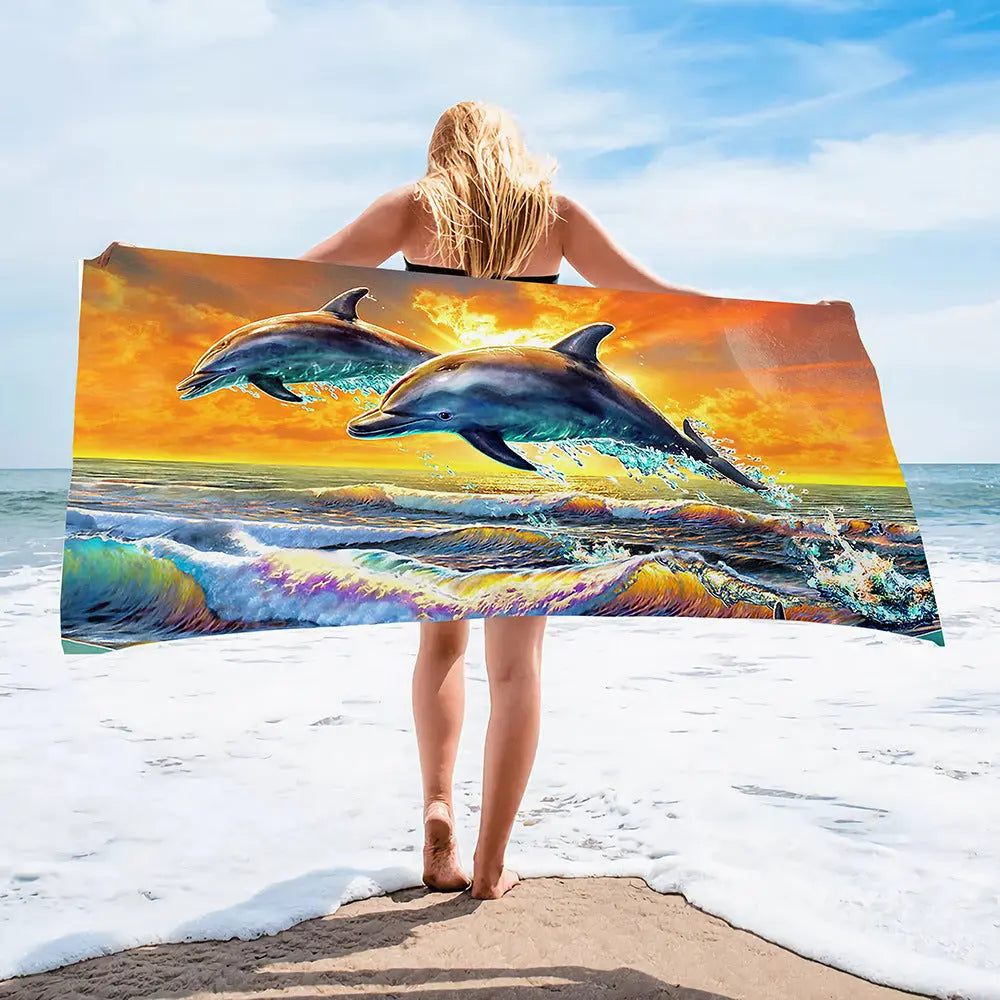 Serviette Plage Imprimée SPLASH Btdz03 Dolphin-140cmx70cm