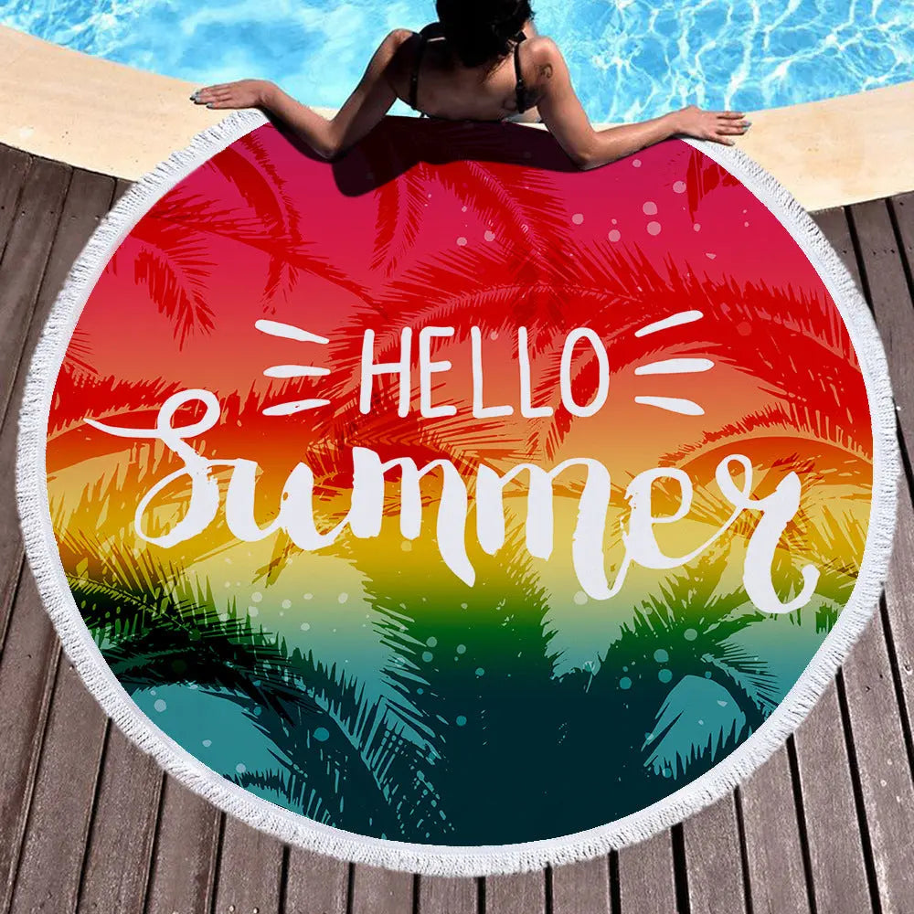 Serviette Plage Ronde Imprimée SOLARIA Red-150x150cm