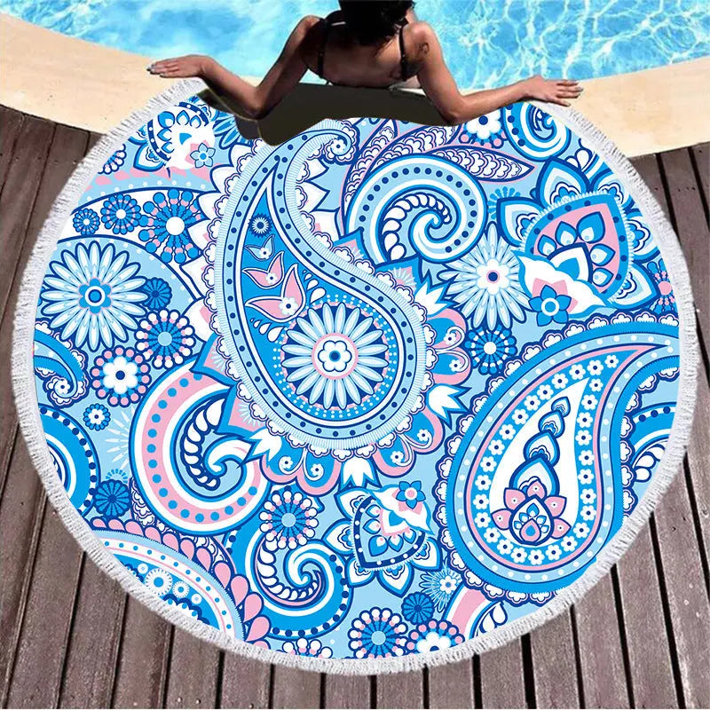 Serviette Plage Ronde Imprimée SOLARIA Sky blue-150x150cm