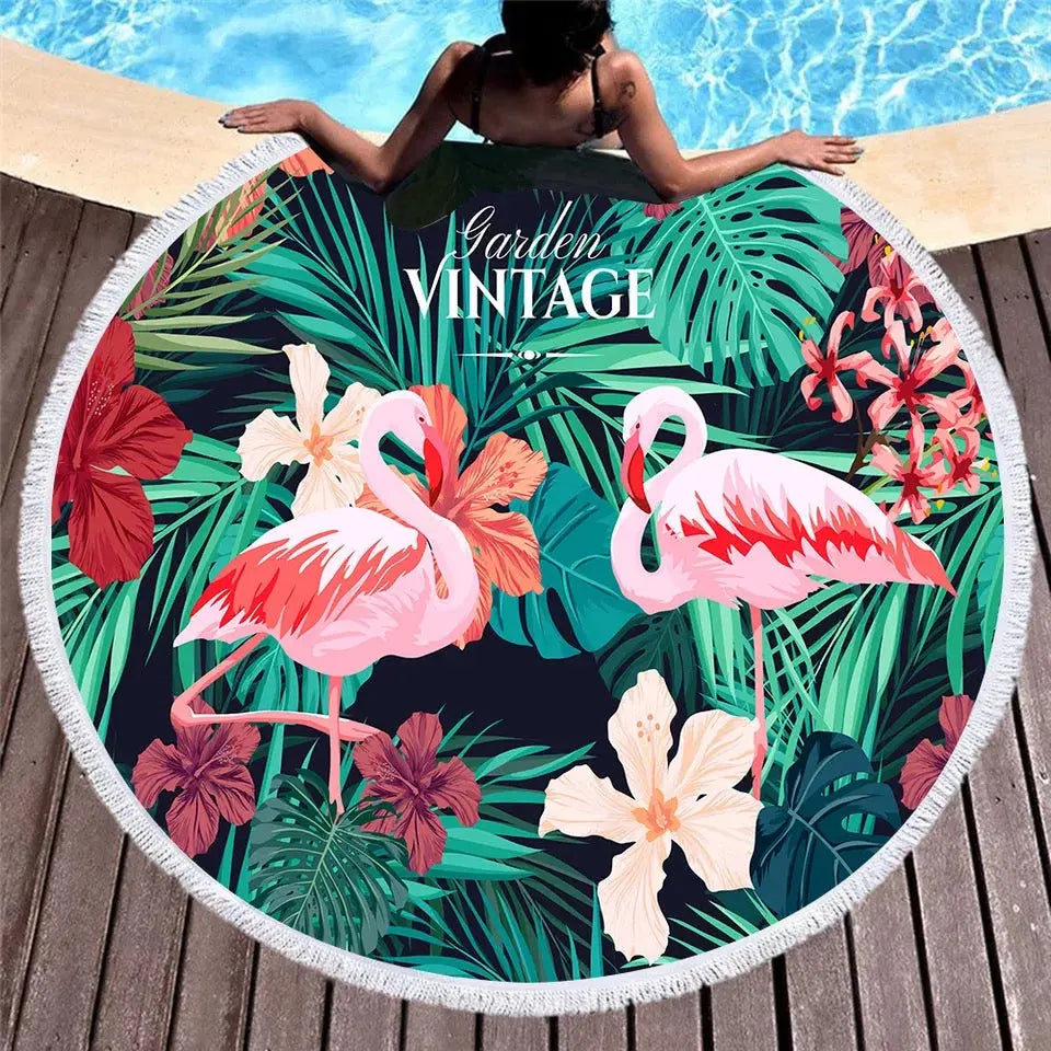 Serviette Plage Ronde Imprimée SOLARIA Emerald-150x150cm