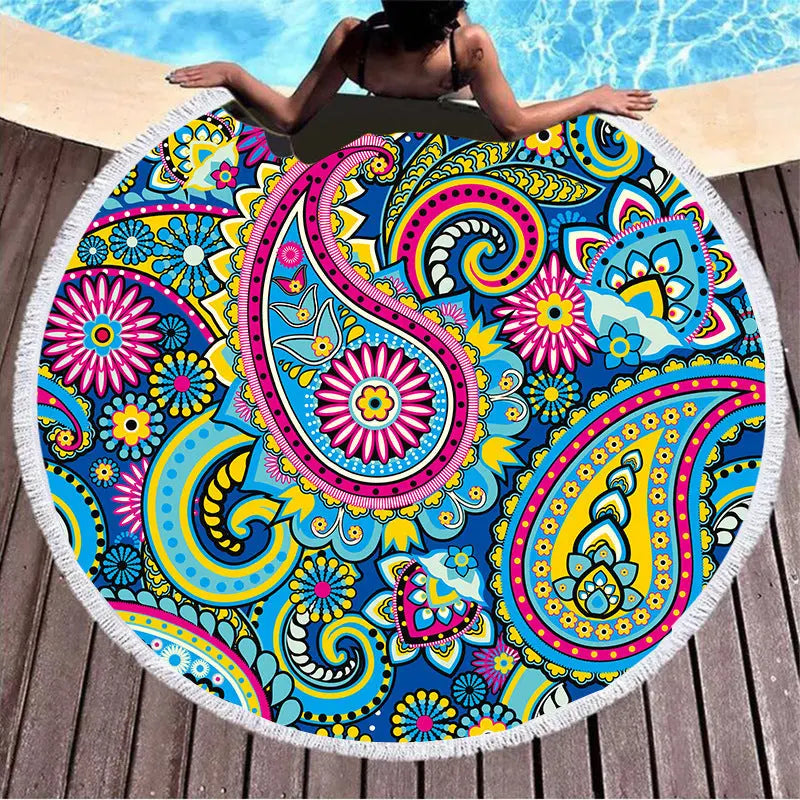 Serviette Plage Ronde Imprimée SOLARIA Full rose red-150x150cm