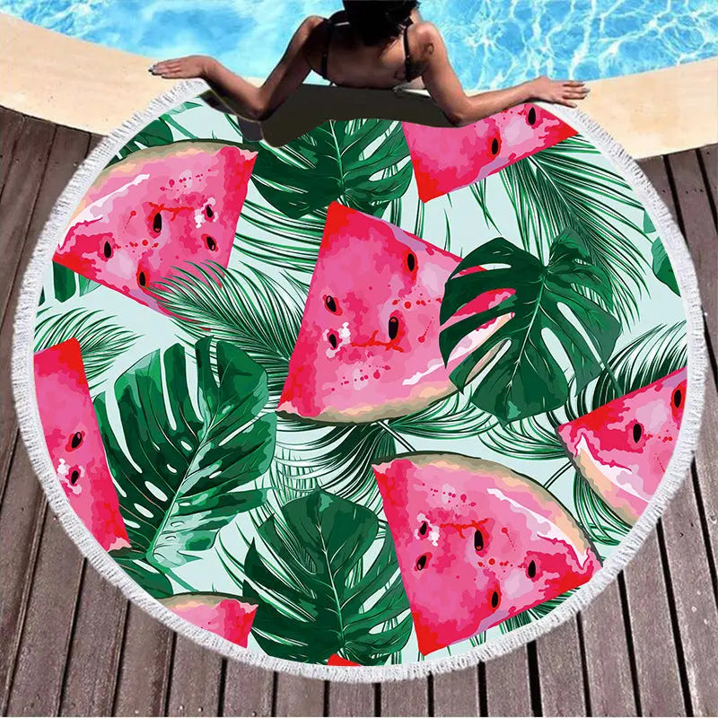 Serviette Plage Ronde Imprimée SOLARIA Light dark green-150x150cm