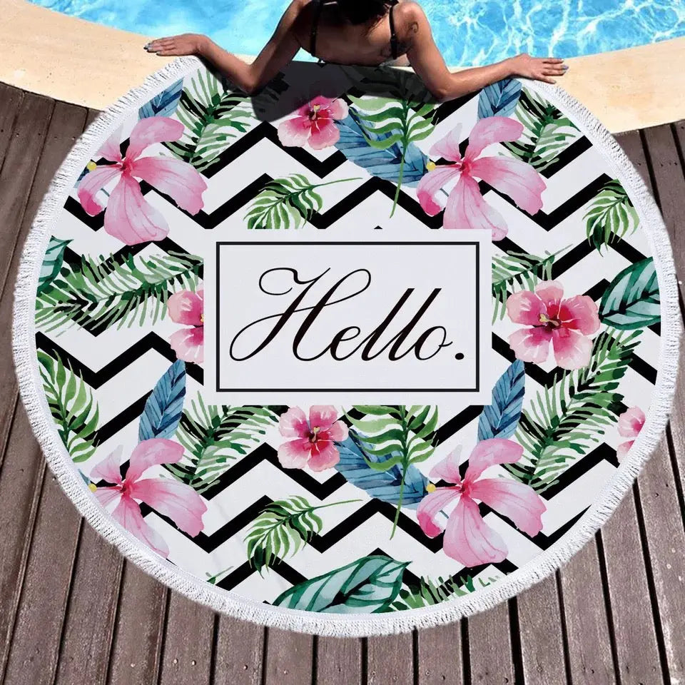 Serviette Plage Ronde Imprimée SOLARIA White pink-150x150cm