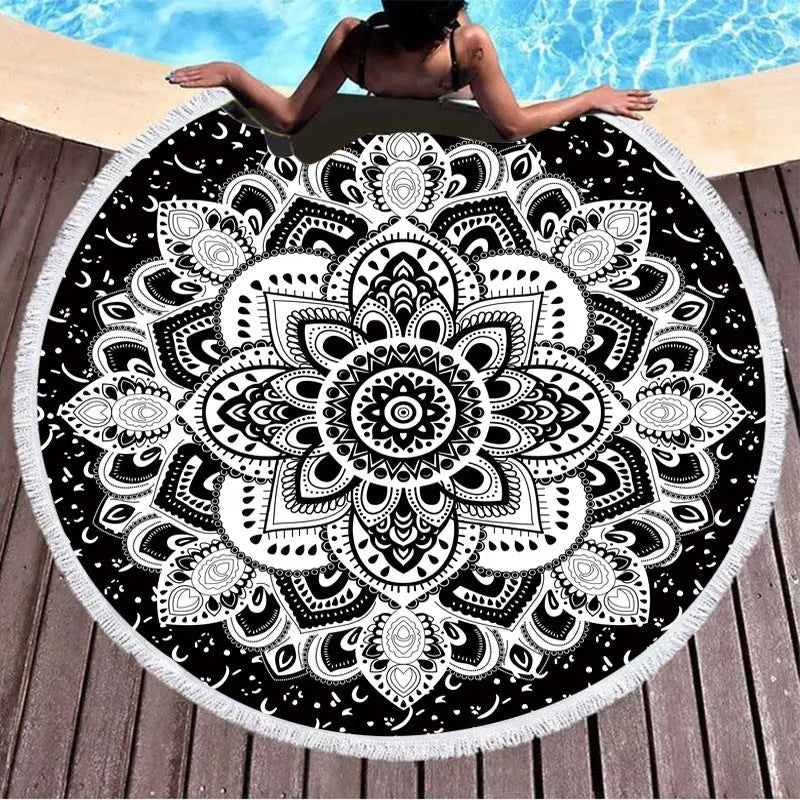 Serviette Plage Ronde Imprimée SOLARIA Black-150x150cm
