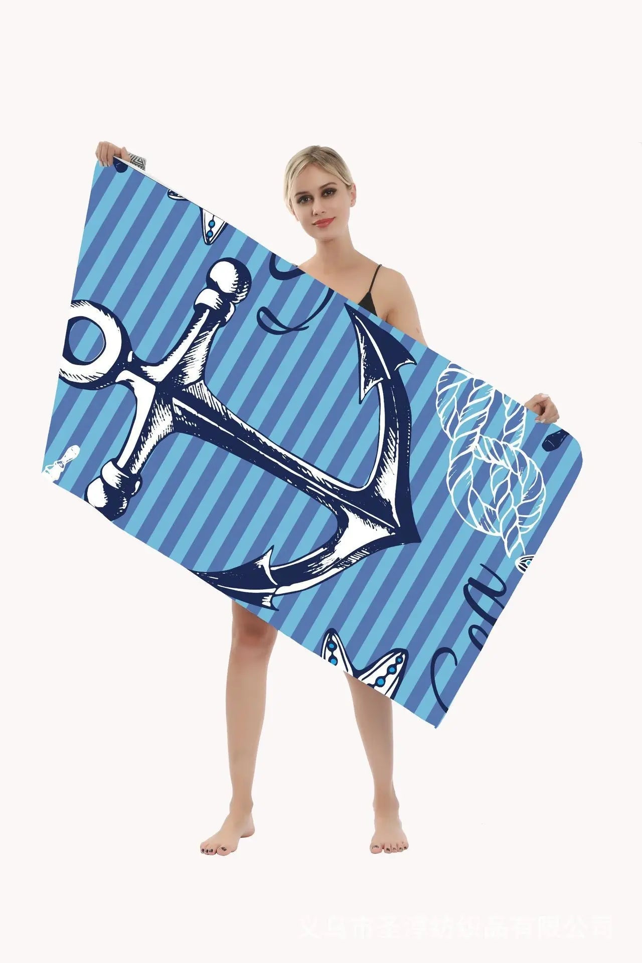 Serviette de Plage Séchage Rapide TULINO Blue Boat Anchor-80X160cm
