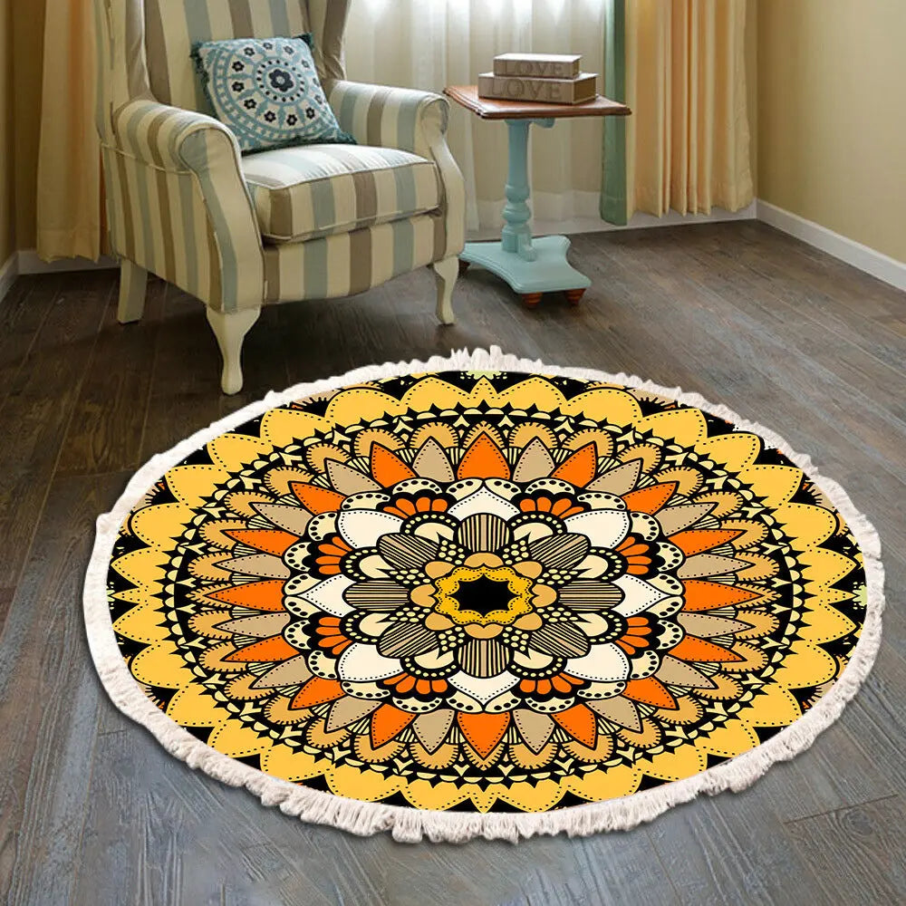 Tapis Rond Vintage Franges LYNUM