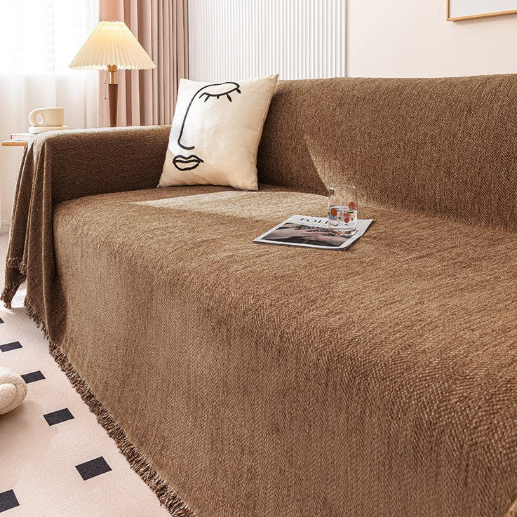 Plaid Canapé Imperméable Chenille ANTELI Herringbone Brown-180x340cm