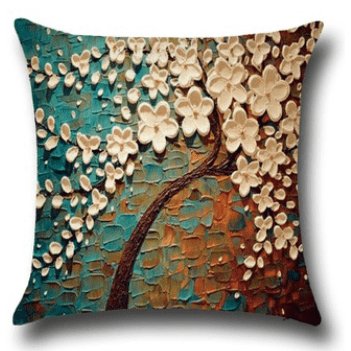 Coussin décoratif peinture arbres à fleurs en coton | Housse De France