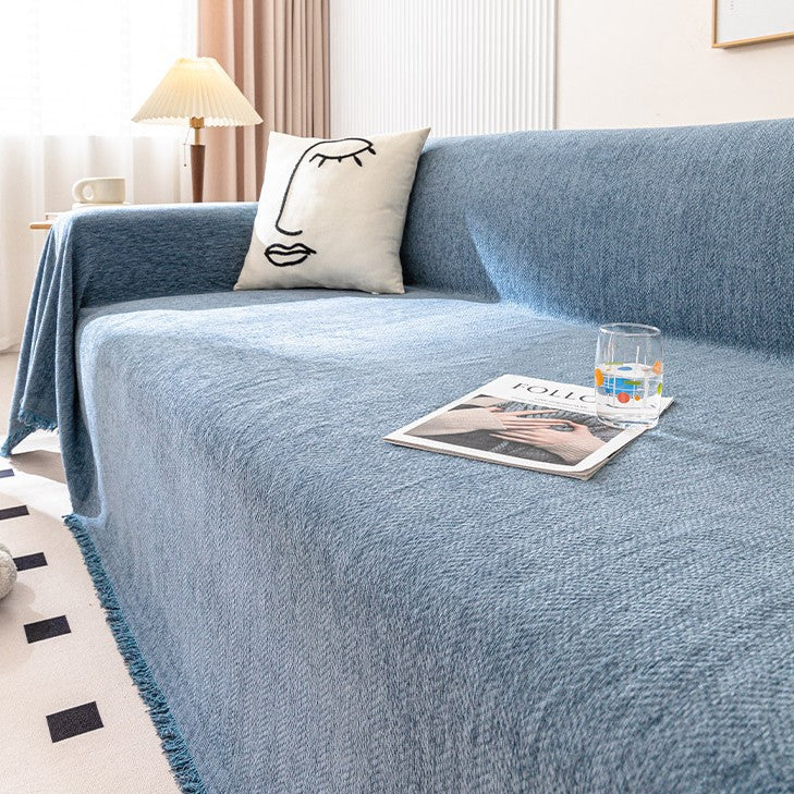 Plaid Canapé Imperméable Chenille ANTELI Herringbone Blue-180x380cm