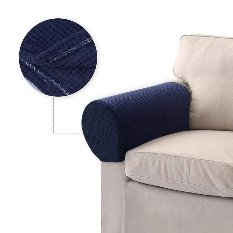 Housses D'Accoudoir Canapé Lot De 2 - Velours Bleu Marine, Avec Poche - Protection Contre Taches Et Usure - 5