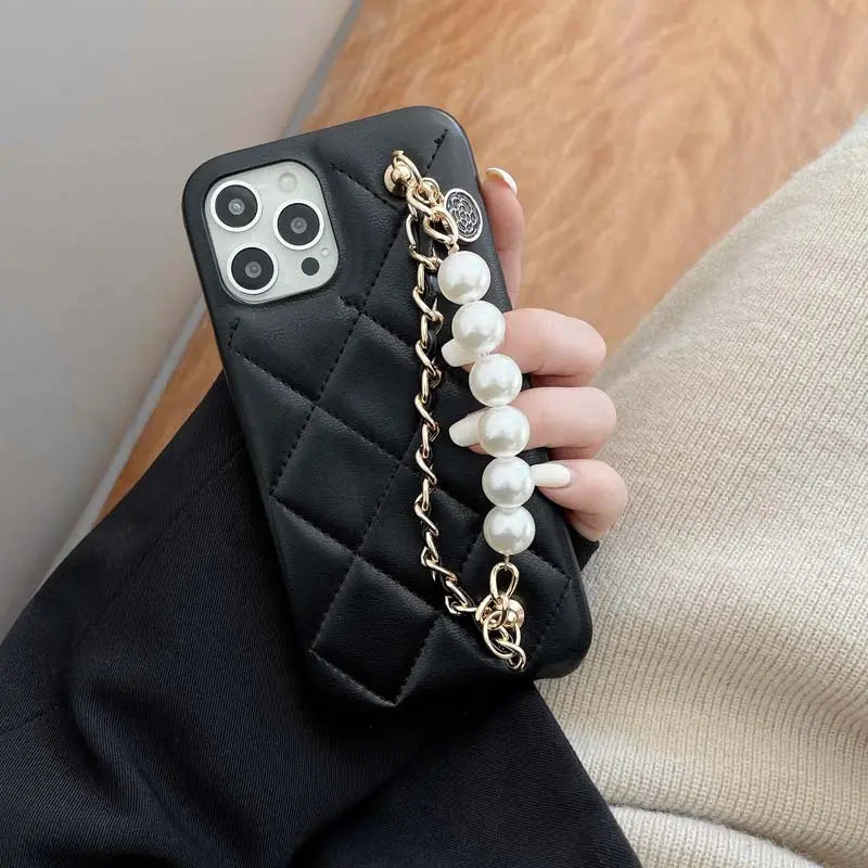Coque de Téléphone Cuir Perle LUXANA Black-IPhone14
