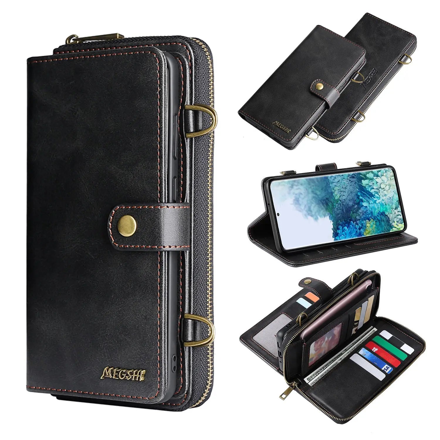 Coque de Téléphone Flip PU MEGSHI Black-Iphone13