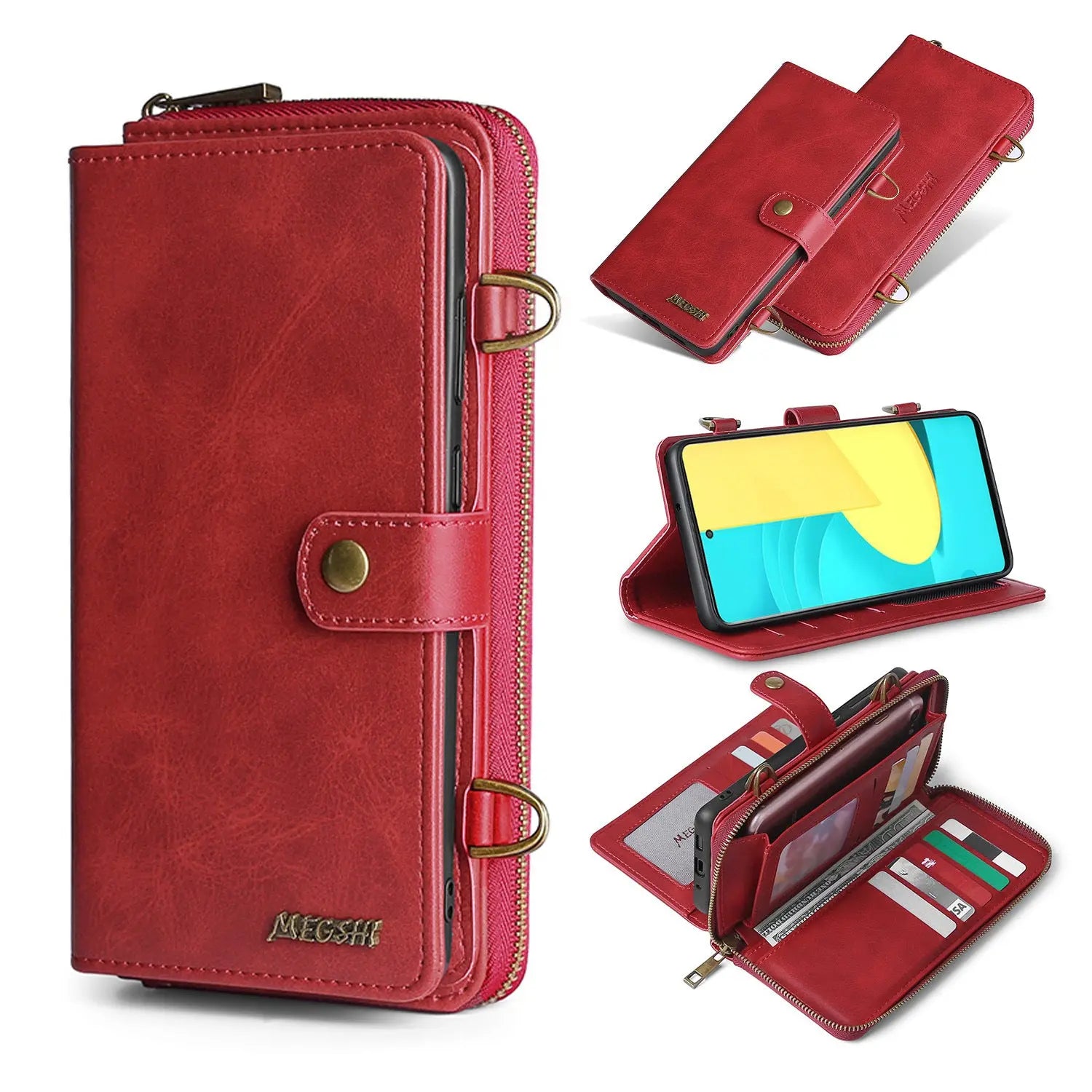 Coque de Téléphone Flip PU MEGSHI Red-Iphone13