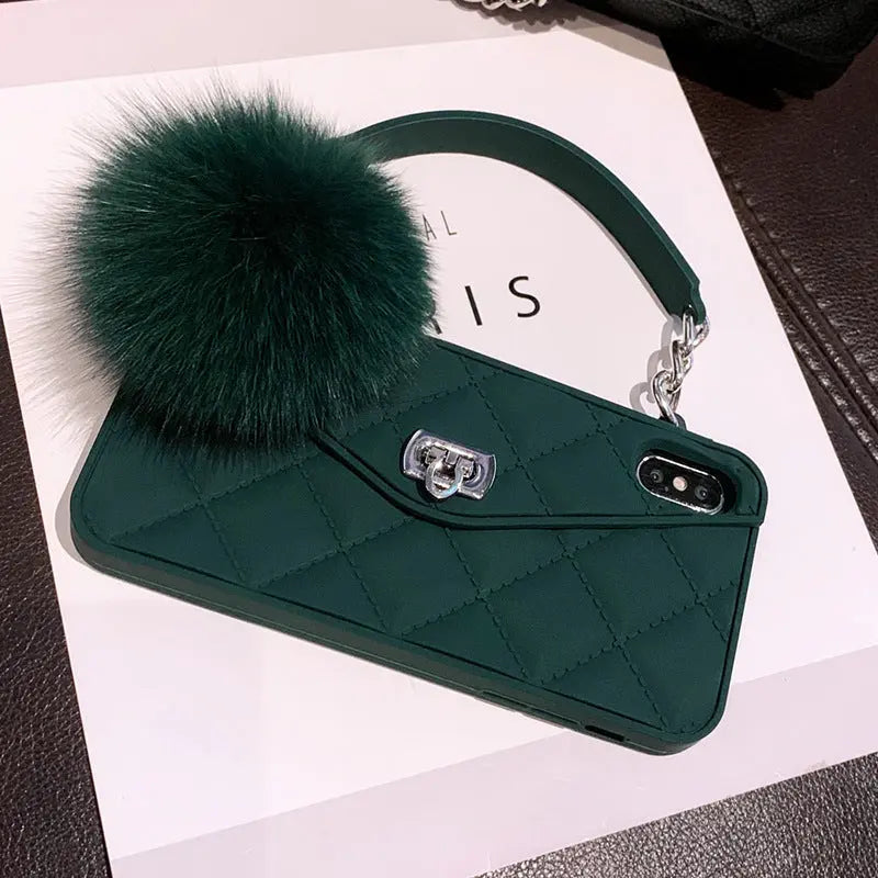 Coque de Téléphone Tendance Fluffy POMPON Green-IPhone14