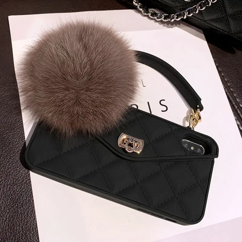 Coque de Téléphone Tendance Fluffy POMPON Black-IPhone8