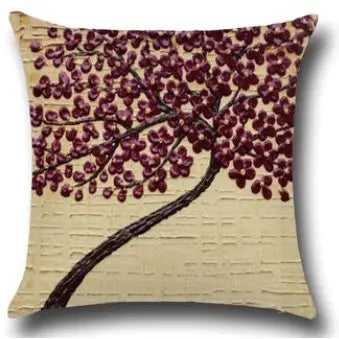 Coussin décoratif peinture arbres à fleurs en coton DECOTREE - Housse De France