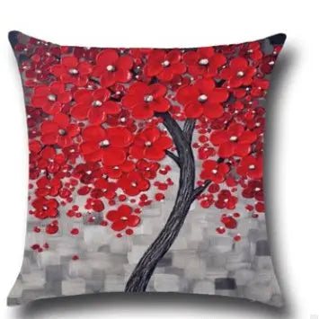 Coussin décoratif peinture arbres à fleurs en coton DECOTREE - Housse De France